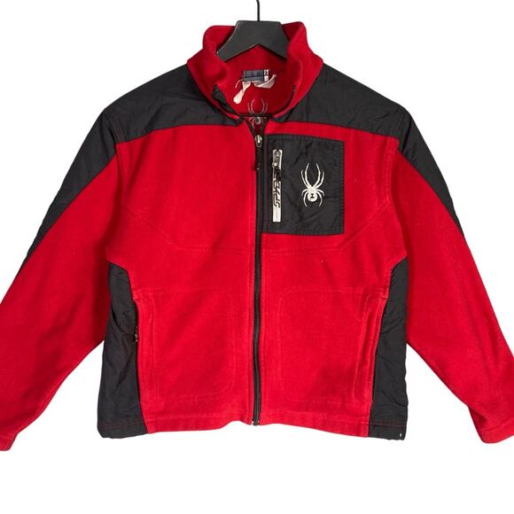Spyder Fleece Jacket Kids Youth M /‎ L Red Black Full Zip Cold Weather Outdoor - Picture 1 of 10